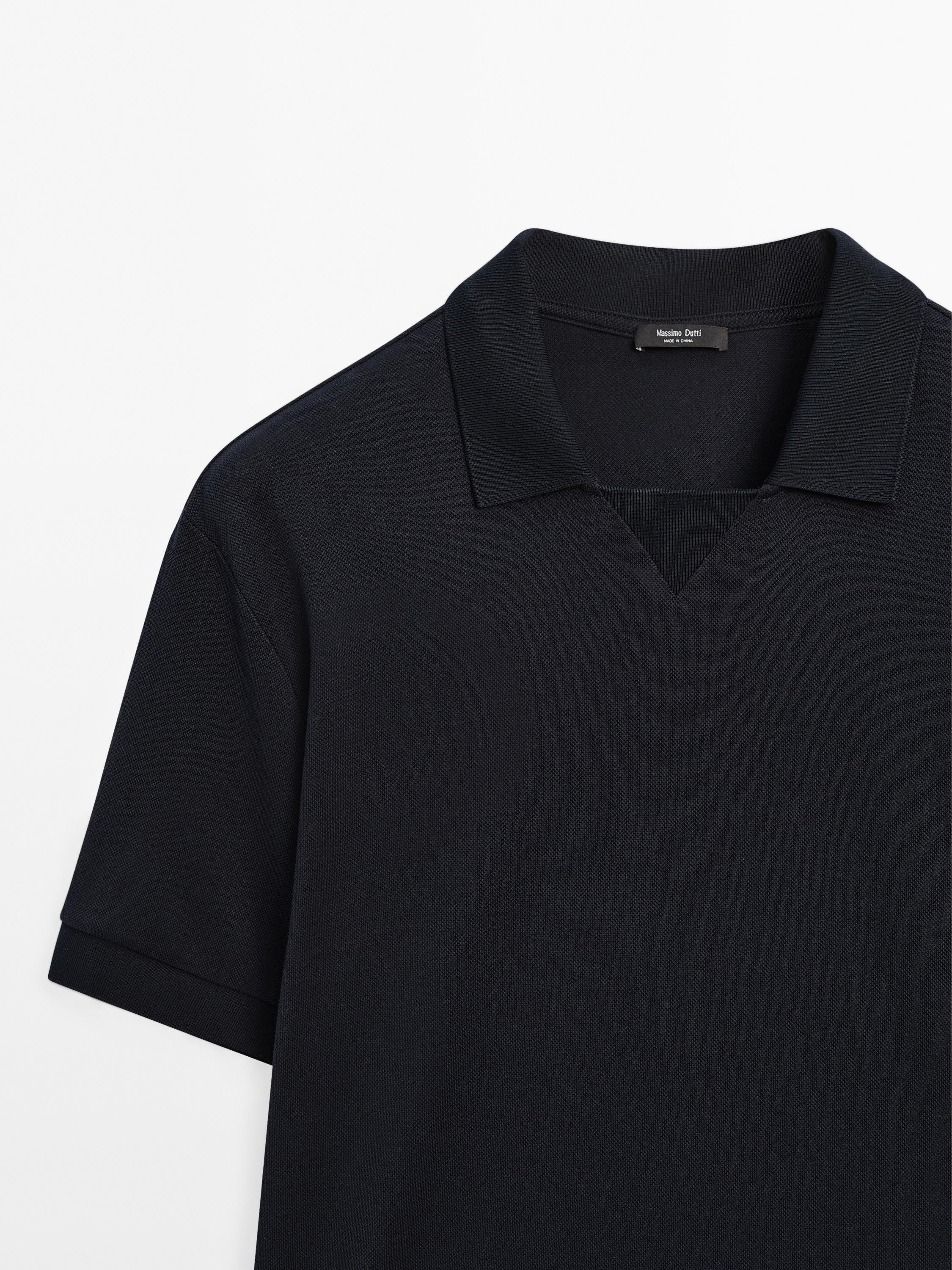 Short sleeve micro-textured polo shirt
